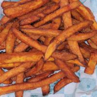 Sweet Potato Fries · Sweet potato fries served with ketchup and honey old bay.