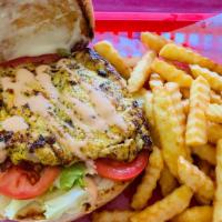 Chicken Burger Basket · Grilled or Panko Crusted Fried Lemon Pepper Chicken with Mayo, Lettuce and Tomato. Basket co...