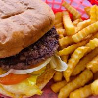 Hamburger Basket · ⅓ lb Beef Patty with Mayo, Mustard, Lettuce, Tomato, Pickles and Onion. Basket comes with Fr...