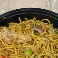 Chicken Lo Mein · Lo mein soft noodles, sauteed in vegetables, Chinese & Caribbean herbs & spices with chicken...