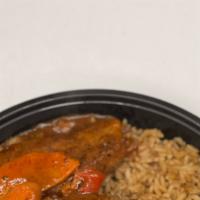 Island Fish 2Pc Tilapia · Tilapia fillet(2pcs)fried, served in tomato & carrot sauce over rice & peas, cabbage