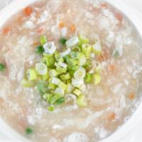 Imperial Soup (Medium) · Minced ingredients of Shrimp, Chicken, Crab meat, water chestnuts & Mushroom in light egg fl...