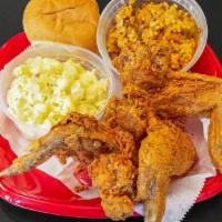 3 Whole Wing Fried Chicken Soul Food Meal · Three whole wings please choose sides and a roll.