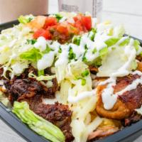 Chicken · Marinated grilled chicken, yellow rice, beans, pico, lettuce, sour cream, and cheese