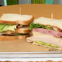 Club Sandwich · Ham, turkey, bacon, butter lettuce, avocado, mayo and provolone cheese.