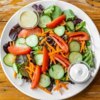 House Salad · Mixed Greens, Tomatoes, Shredded Carrots, Cucumbers