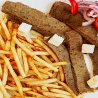 Gyro Platter · Choice of french fries or rice. Specially seasoned lamb and beef gyro, feta cheese, tzatziki...