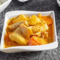 Yellow Curry · Yellow curry paste & coconut milk prepared with potatoes, carrots, & onions.