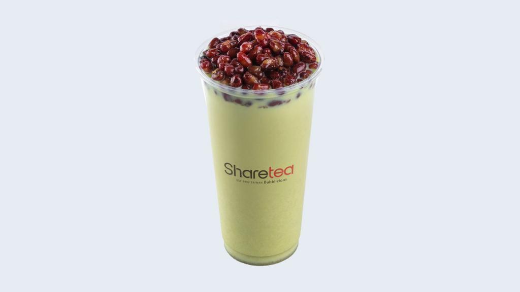 Matcha Red Bean Milk Tea · A creamy taste of matcha, with red bean, still with a milky flavor and a deliciously ice cold drink.