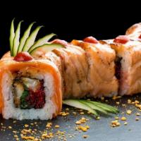 Dragon Roll · Gourmet California roll topped with eel and roe.