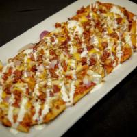 Baja Chicken Flat Bread · Bourbon barbecue base with chicken, applewood smoked bacon, red onion and five-cheese blend....