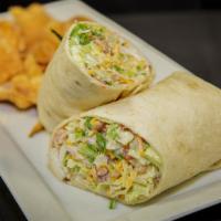 Chicken Bacon Ranch Wrap · Grilled chicken and applewood smoked bacon with lettuce, tomatoes, scallions, cheddar cheese...