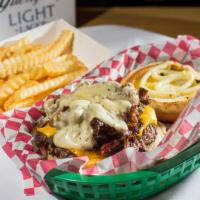 The Philly Fatboy · Also called the Philly burger, this half pound 100% beef patty is smothered with Philly stea...
