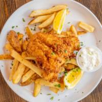 Fish & Chips · Hand battered & served with
french fries or house made chips