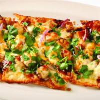 Bbq Chicken Flatbread · Grilled chicken breast, red onion, mozzarella, cheddar, citrus bbq sauce, and sprinkled with...