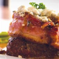 Jack Daniels Bacon & Bleu Sirloin · Prime grade sirloin, topped with bacon, sauteed mushrooms, onions, fresh garlic, simmered in...