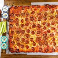 Party 1-Topping Pizza / 50 Wings · 1-Topping Huge Party Pizza & 50 Wings.