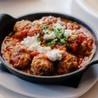 Meatballs & Goat Cheese · House meatballs, pomodoro, goat cheese, chives