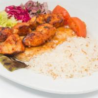 Chicken Shish Kebab · Pieces of tender chicken marinated in chef's special sauce and grilled over coal fire. Serve...