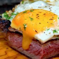 Mike'S All-American Steak And Eggs · Eggs your way, Mike likes them scrambled, 6oz premium seared sirloin with garlic grilled pot...