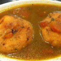 Rasa Vada (2 Nos) · Crispy lentil doughnut in spicy south Indian lentil soup.