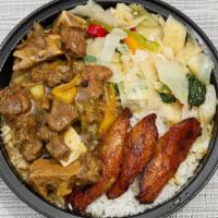 Curry Goat · Goat meat is infused with the flavors of curry powder, chopped onion, escallion, garlic, gin...