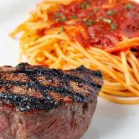Sirloin Steak* · A 7-ounce sirloin with our own spice blend served with your choice of fries, or spaghetti & ...