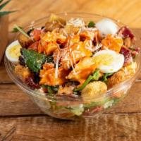 Buffalo Chicken Salad · Choice of greens, grilled buffalo chicken, tomatoes, bacon, hard boiled egg, croutons, Parme...