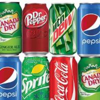 Can Soda · Pick , Dr Pepper, Sprite, Coke , Diet Coke, Pepsi, Diet Pepsi, Ginger ale.