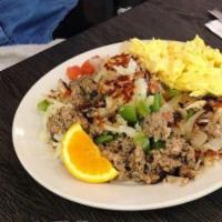 Keys Italian Hash · Our famous Italian sausage with mushrooms, onions, green peppers, tomatoes and hash browns.