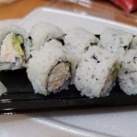 Crunch California Roll · Inside: Crab Mix, Avocado, Cucumber | Toppings: tempura flakes
