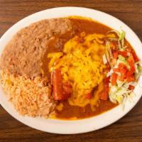 Enchiladas De Queso Especialidad · Three cheese enchiladas. Served with refried beans and rice.