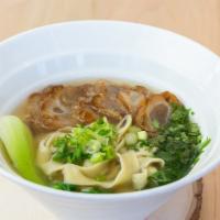 Beef Tendon Pull Noodle Soup 、 牛筋拉面 · Bok choy, white radish, scallion, cilantro
