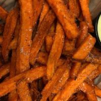 Sweet Potato Fries · Vegetarian. Served with a wasabi aioli dipping sauce.