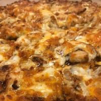 Bbq Chicken Pizza · BBQ sauce, chicken, onion, Cheddar cheese.