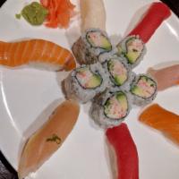Sushi Regular · 7 pieces of sushi, and one California roll. Served with choice of soup or salad.