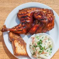 Half Chicken - Delivery · brined and dry rubbed | hickory smoked | served with your choice of two sides and texas toast