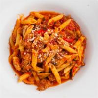 Penne Vittorio · Penne pasta with sausage, bell peppers.
