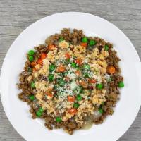 Turkey Shepherds Pie · Seasoned ground turkey, peas, diced carrots, and turkey gravy topped with a layer of whipped...