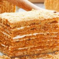 Honey Cake · Family Recipe! 
Layered cake with light touch of honey and pastry cream between layers