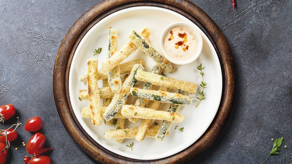 Zucchini Zone Sticks · (Vegetarian) Sliced zucchini breaded and fried until golden brown. Served with your choice of sauce.