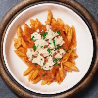 Pretty Penne Vodka · Fresh penne pasta in a creamy tomato sauce with a dash of vodka. Served with soup or salad.