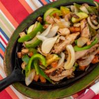 Fajitas · All fajitas seasoned and grilled with fresh onions, green bell peppers, tomatoes, mushrooms,...