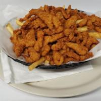 Fried Clam Strips In A Basket · 
