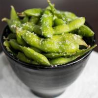 Edamame · Delightful green soybeans boiled in the pods.