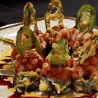 Crispy Crown Roll · *rice less*
Salmon, crabmeat, avocado deep-fried roll. Topped with spicy tuna and fried fres...