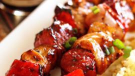 Spicy Chicken Kabob · Chunks of boneless chicken thigh marinated in our home-made spicy sauce and grilled over ope...