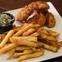 Boneless Tender Platter · All Natural Tenders with Choice of Dipping Sauce, Side of Sweet Slaw, and Fries