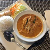 Chicken Thai Curry Lunch Special · Thai curries: yellow curry, red curry, phanaeng curry, or green curry. Served with steamed r...