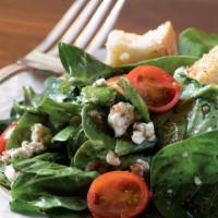 Spinach Salad · Fresh spinach, Gorgonzola cheese and Romano croutons with our special Tuscan Balsamic dressing